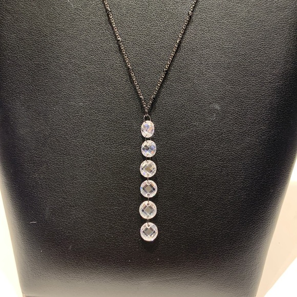 Sterling Silver Black Rhodium Faceted Cubic Zirconia Necklace - Picture 2 of 3
